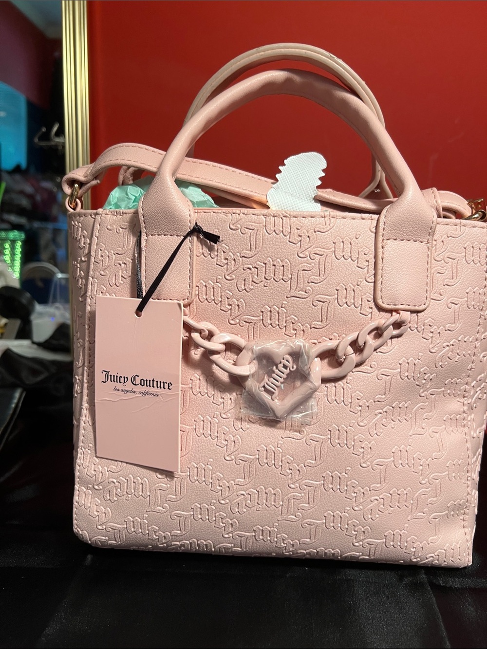 Juicy Couture Blush Pink Embossed Logo Tote with Chain Accent - Picture 2 of 7